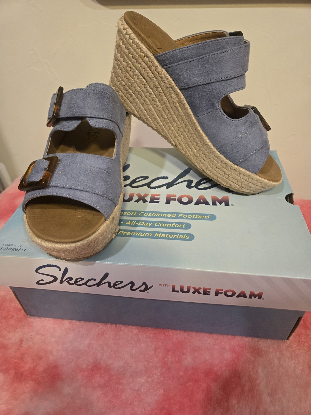 Skechers Women's Blue Espadrille Wedge Sandals